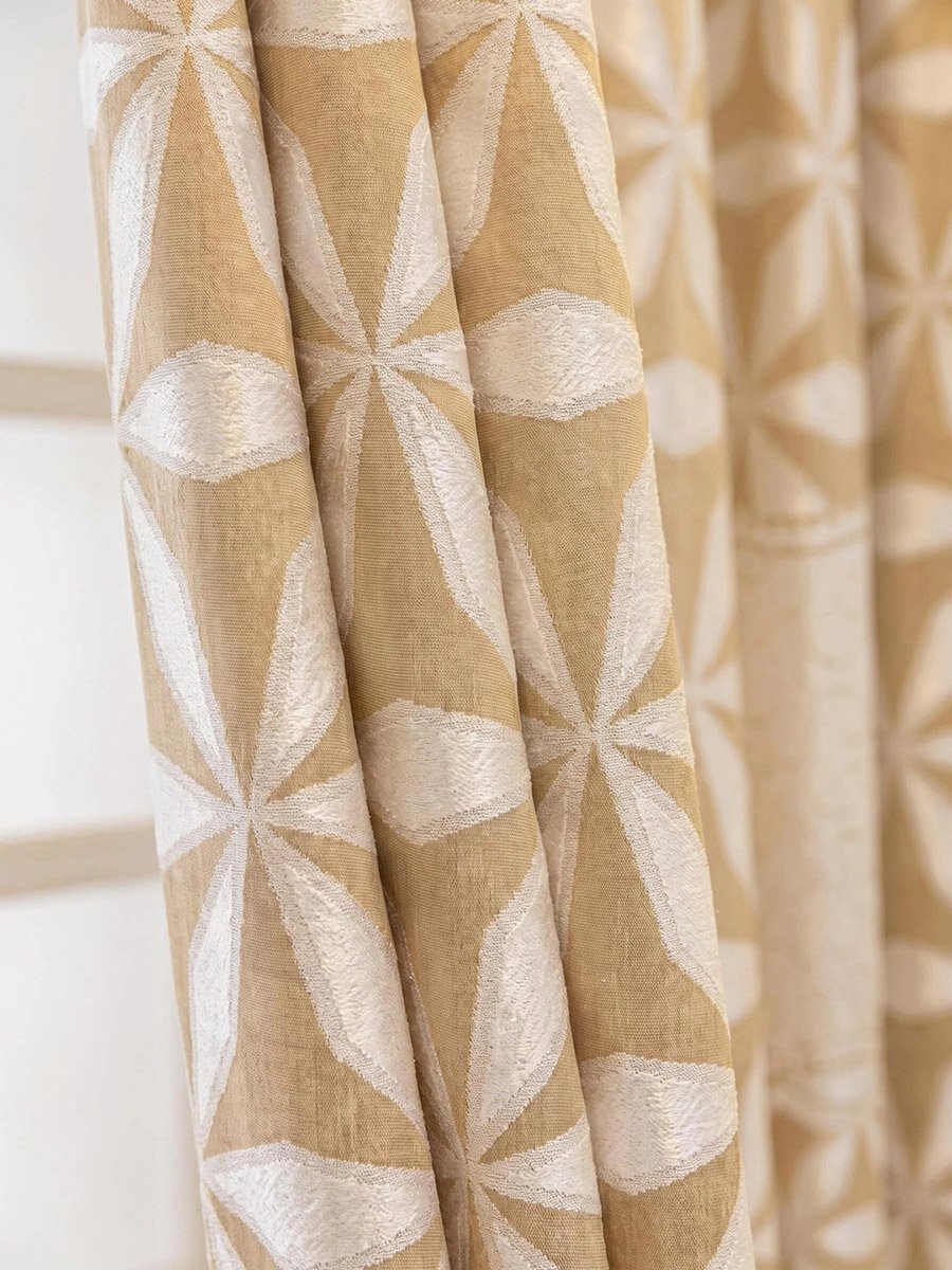 1-Piece Jacquard Non-Blackout Curtain, 132x260cm Beige