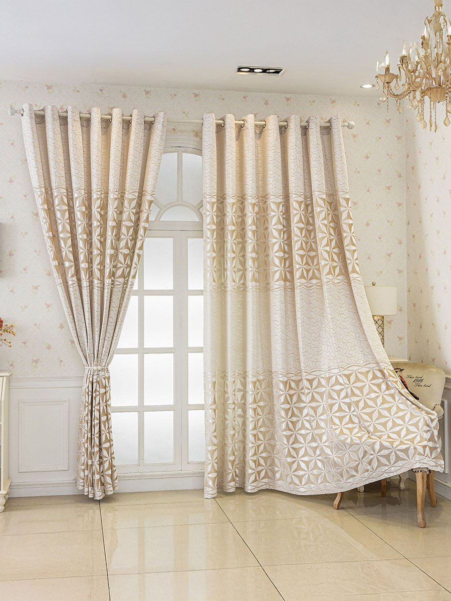 1-Piece Jacquard Non-Blackout Curtain, 132x260cm Beige