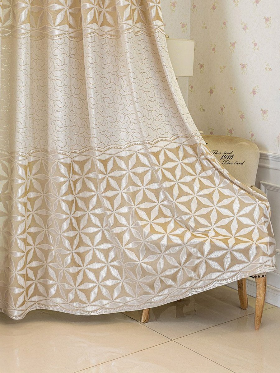 1-Piece Jacquard Non-Blackout Curtain, 132x260cm Beige