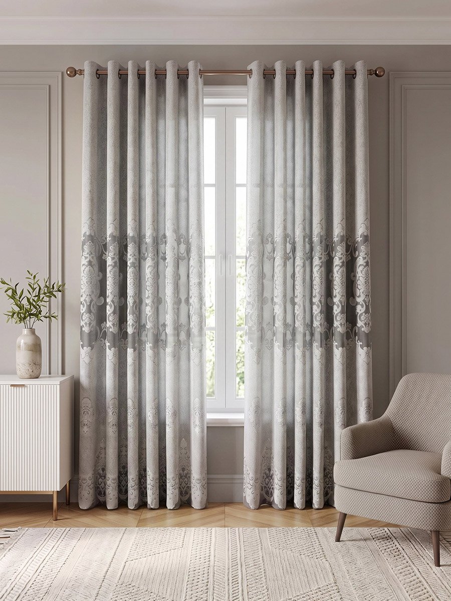 1-Piece Jacquard Non-Blackout Curtain, 132x260cm Grey