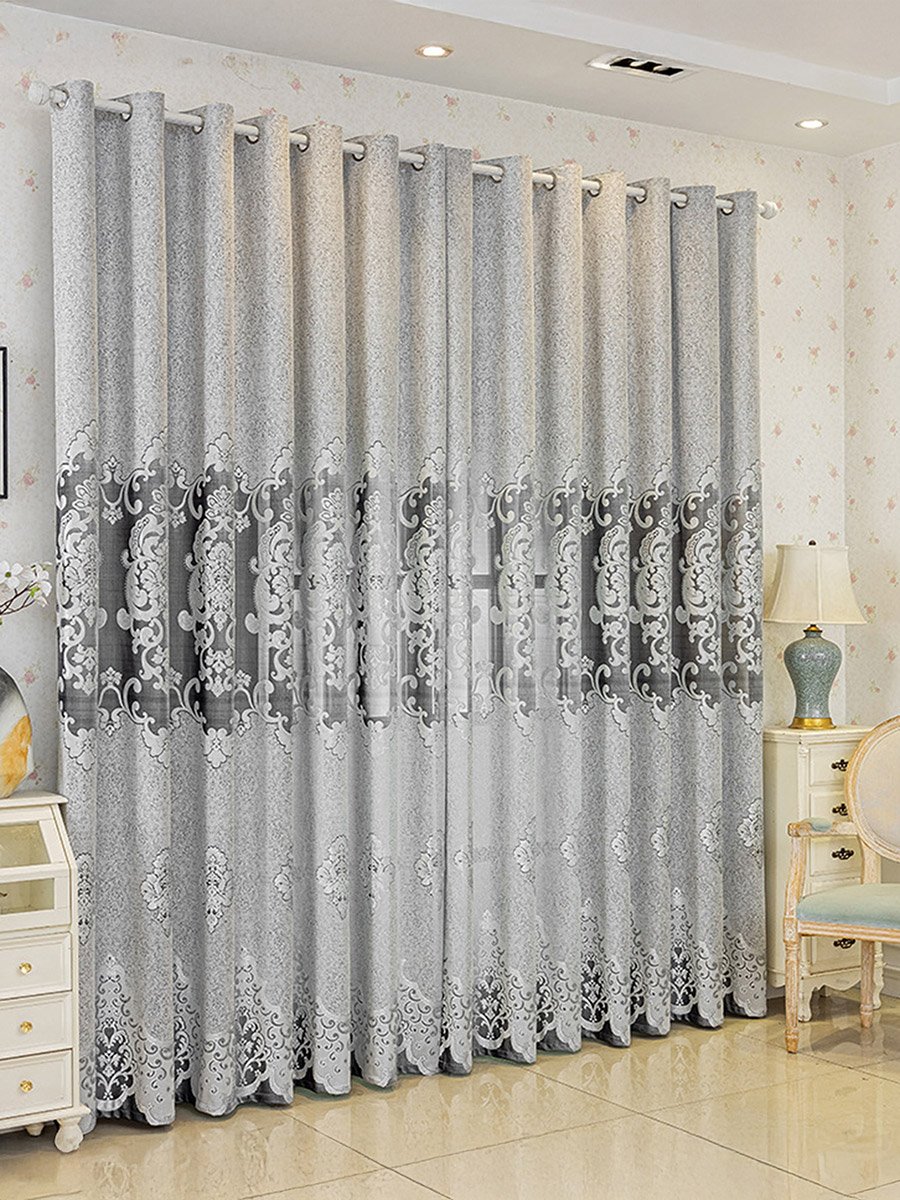 1-Piece Jacquard Non-Blackout Curtain, 132x260cm Grey