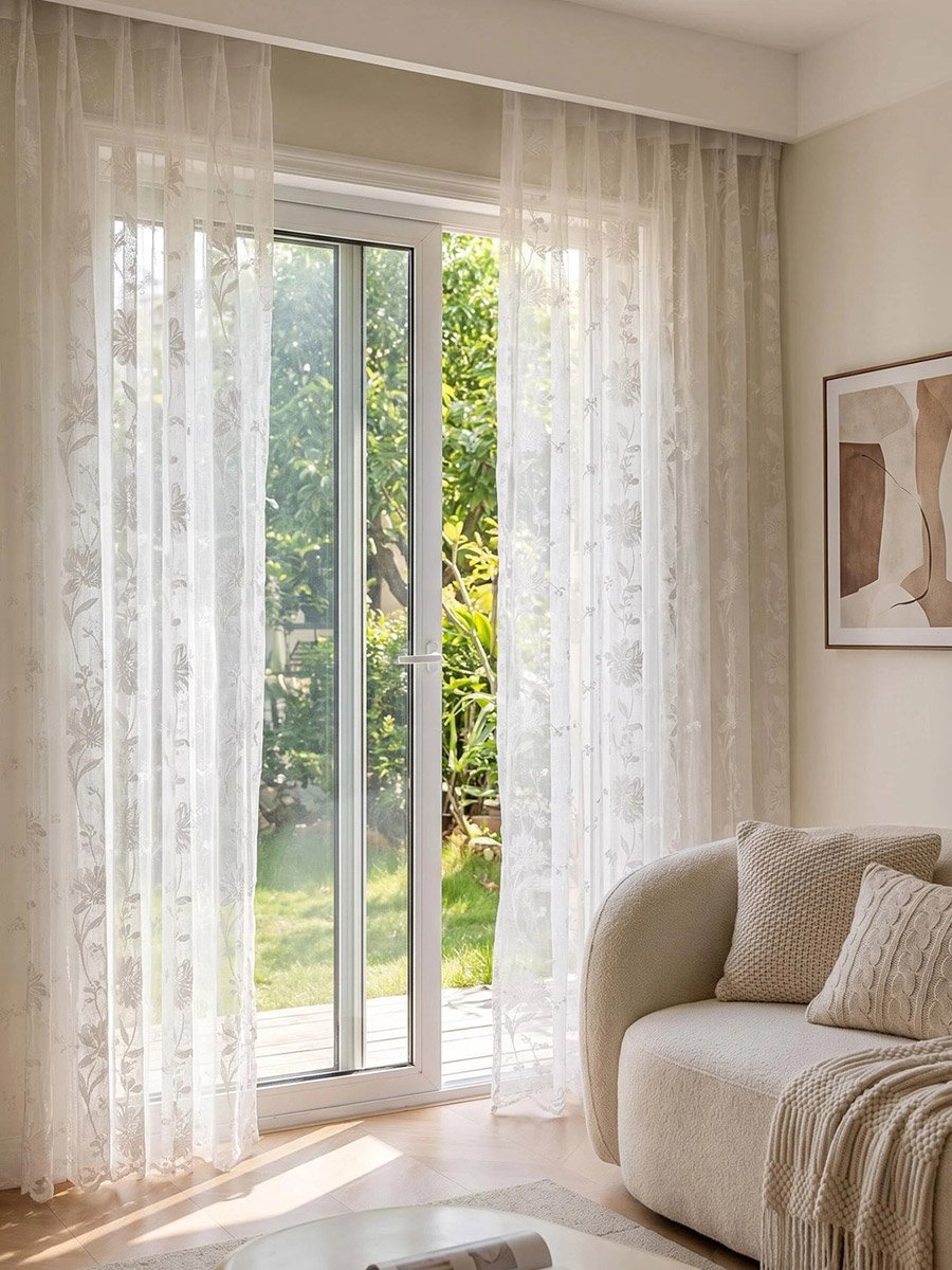 1-Piece Floral Non Black-Out Curtain, 140x260cm Off White