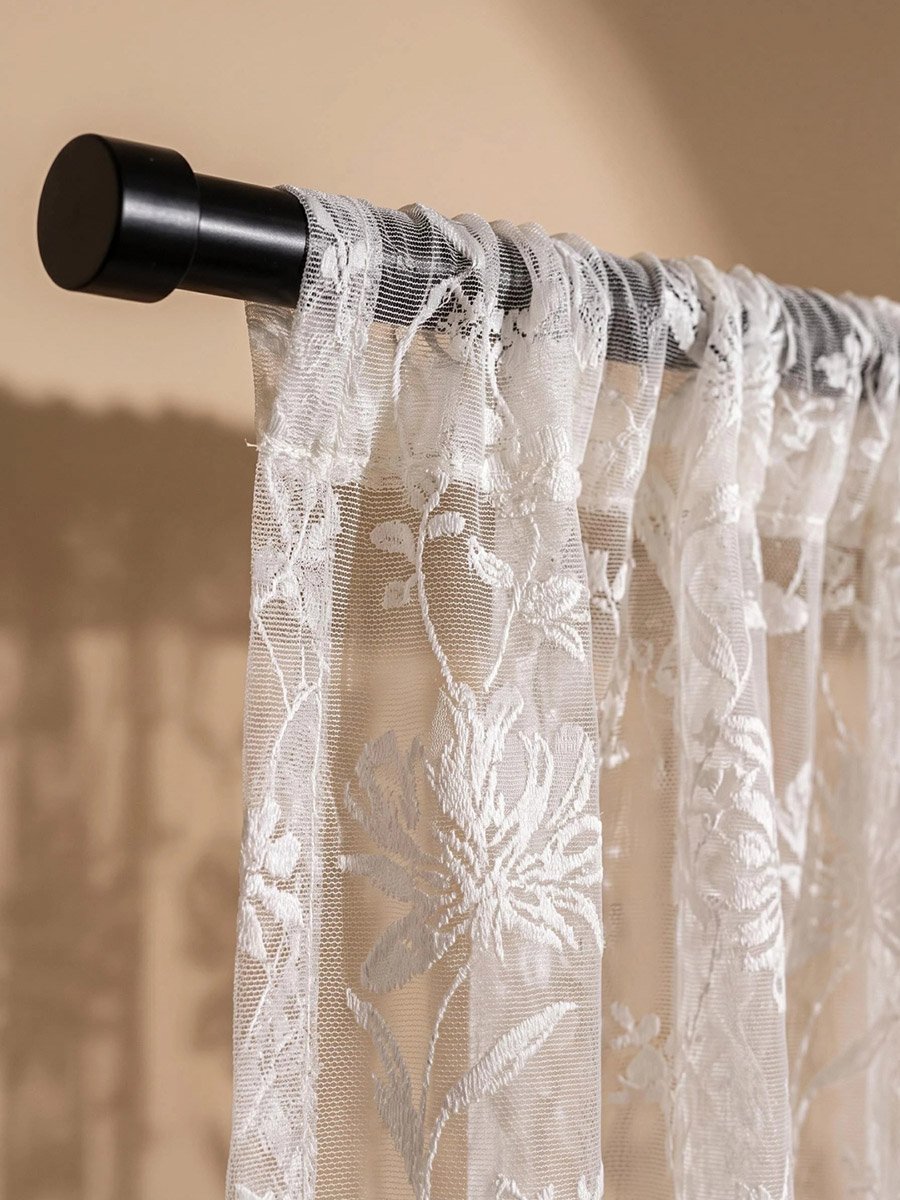 1-Piece Floral Non Black-Out Curtain, 140x260cm Off White
