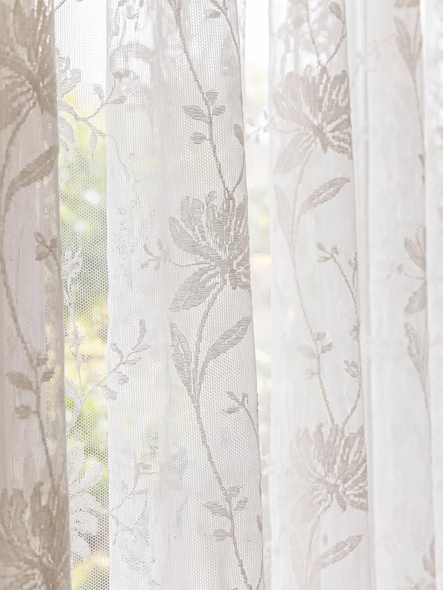 1-Piece Floral Non Black-Out Curtain, 140x260cm Off White