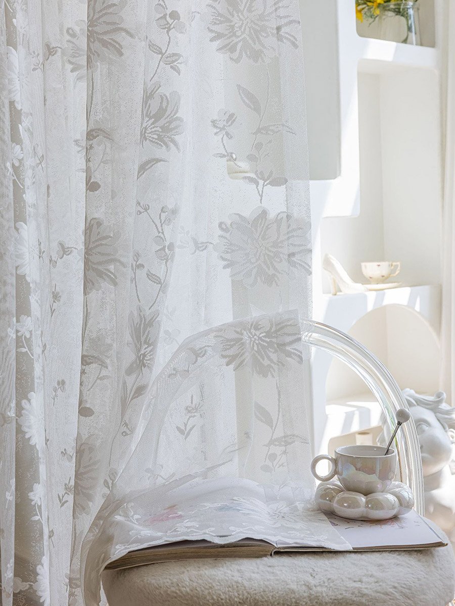 1-Piece Floral Non Black-Out Curtain, 140x260cm Off White