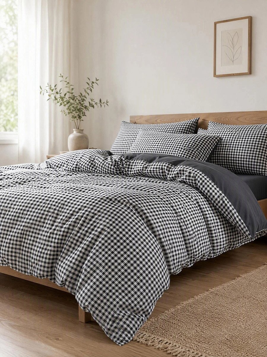 4-Piece Quilt Cover Comforter Set -Grey, 180x220cm
