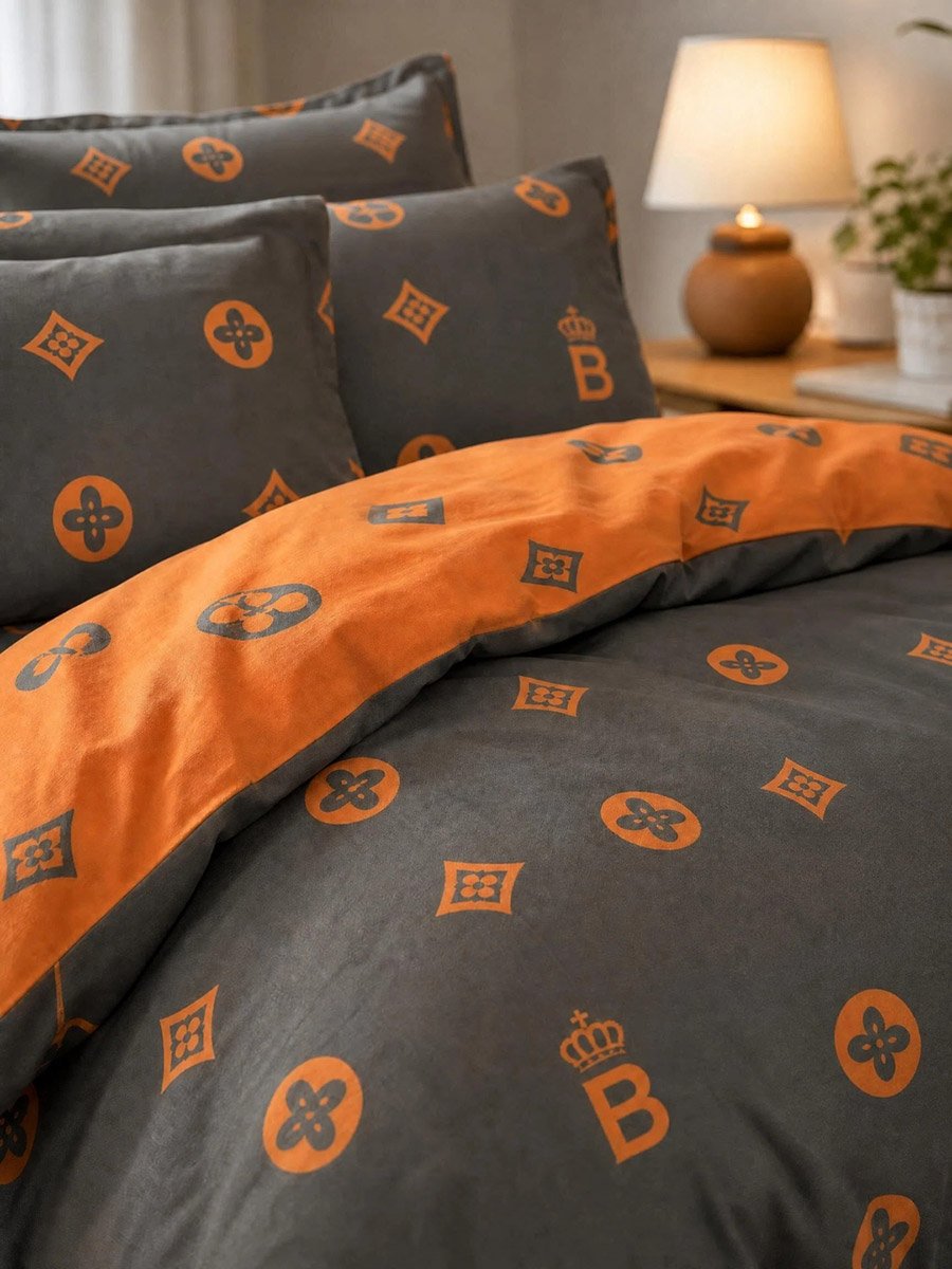 4-Piece Quilt Cover Comforter Set - Brown, 180x220cm