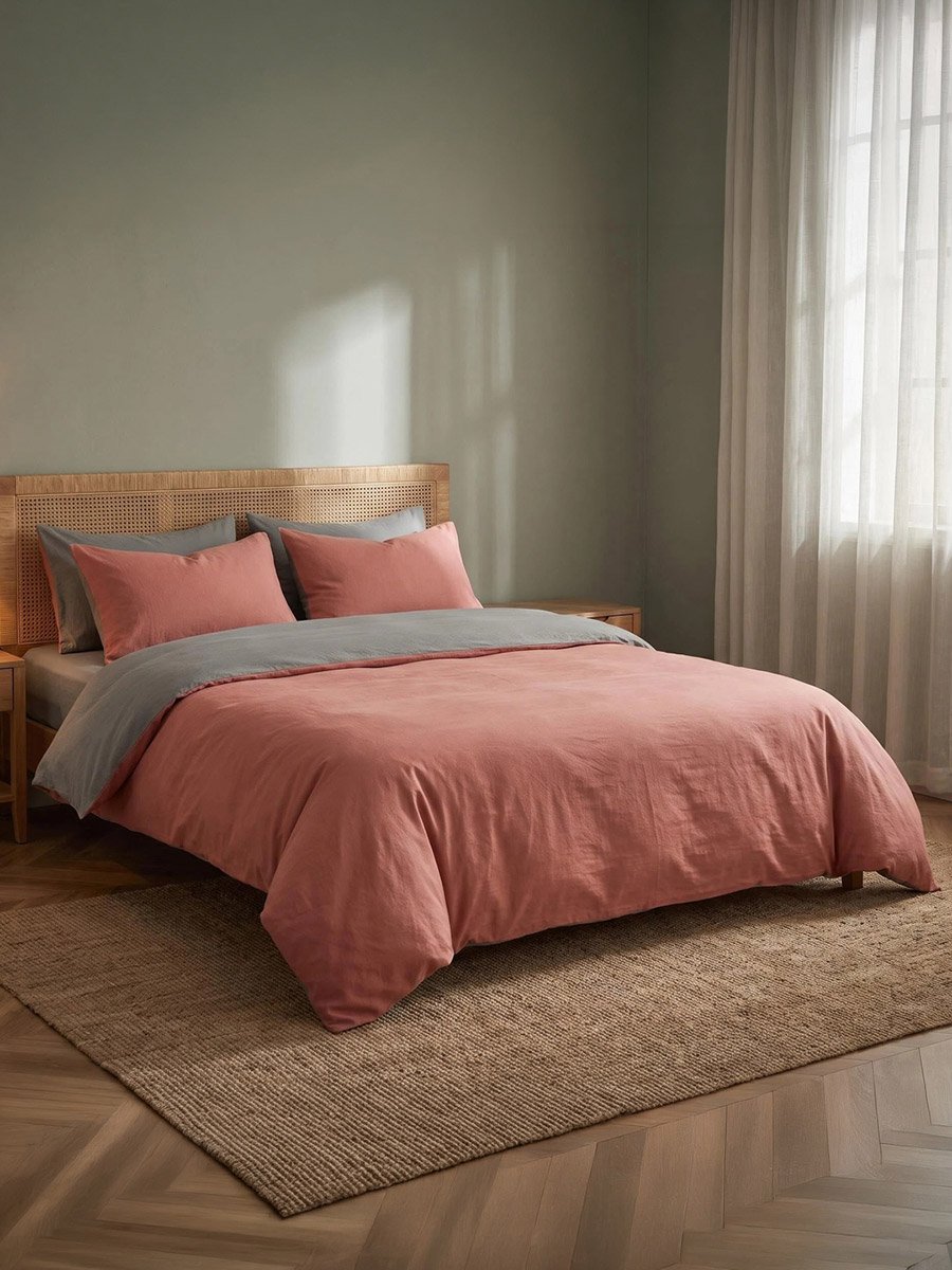 4-Piece Cotton Touch Comforter Set - Rust 180x220cm