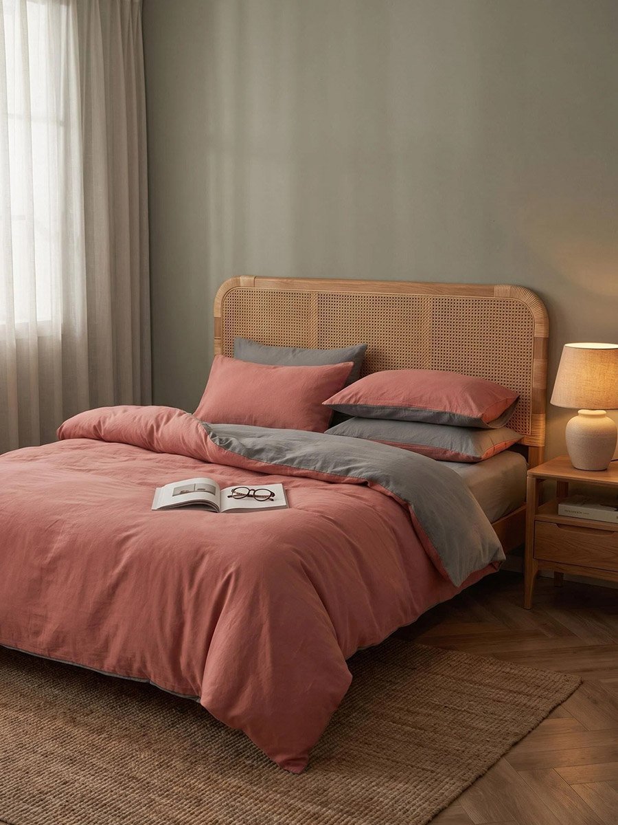 4-Piece Cotton Touch Comforter Set - Rust 180x220cm