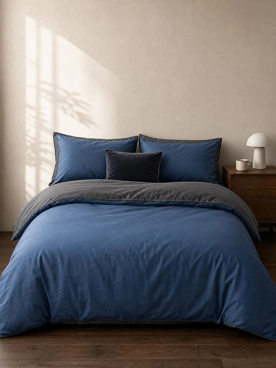 4-Piece Quilt Cover Set - Navy Blue, 180x220cm