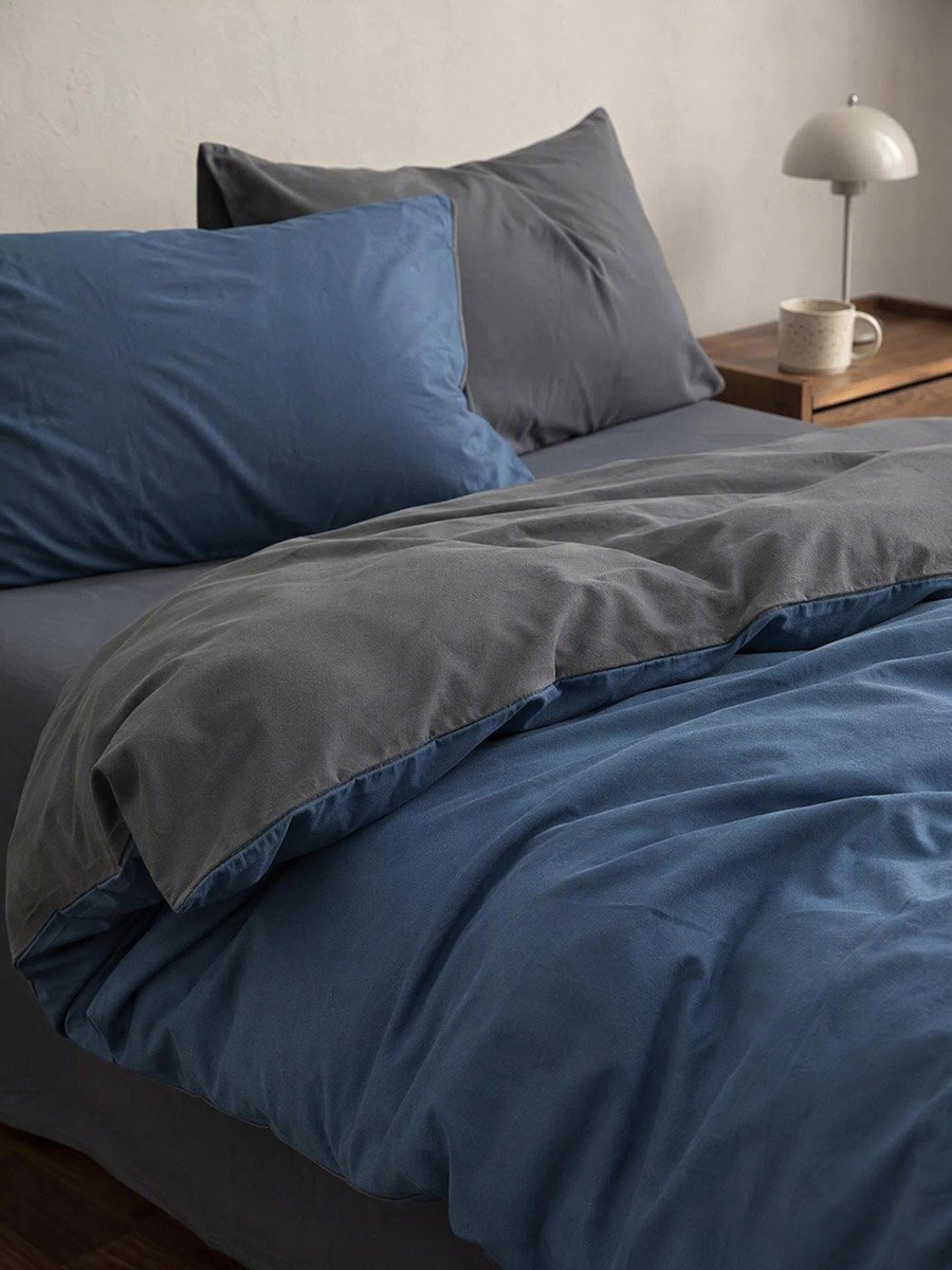 4-Piece Quilt Cover Set - Navy Blue, 180x220cm