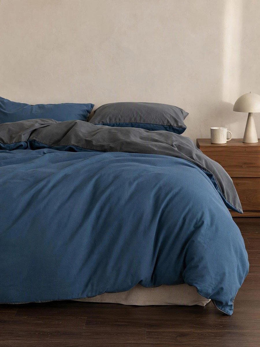 4-Piece Quilt Cover Set - Navy Blue, 180x220cm