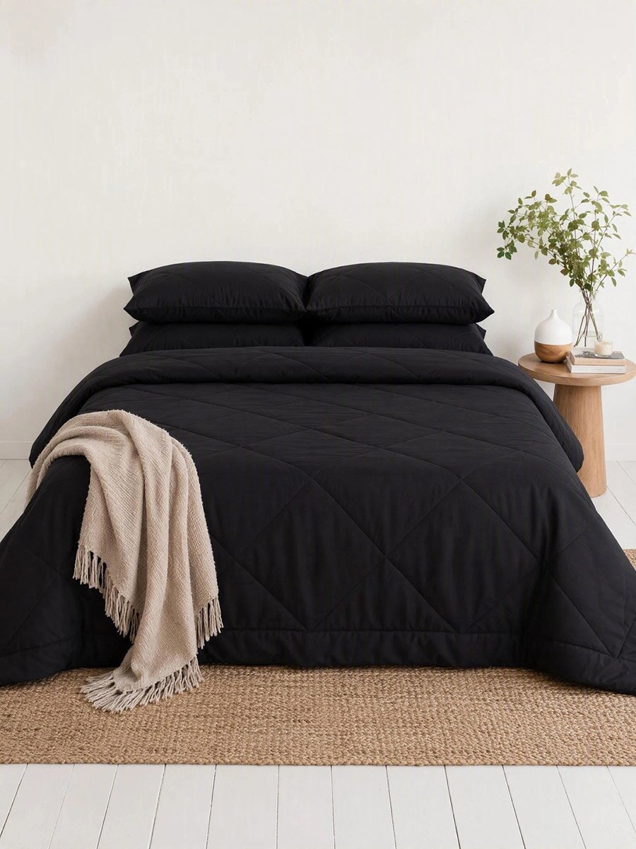 1-Piece Solid Comforter Black, 90X100 Inches