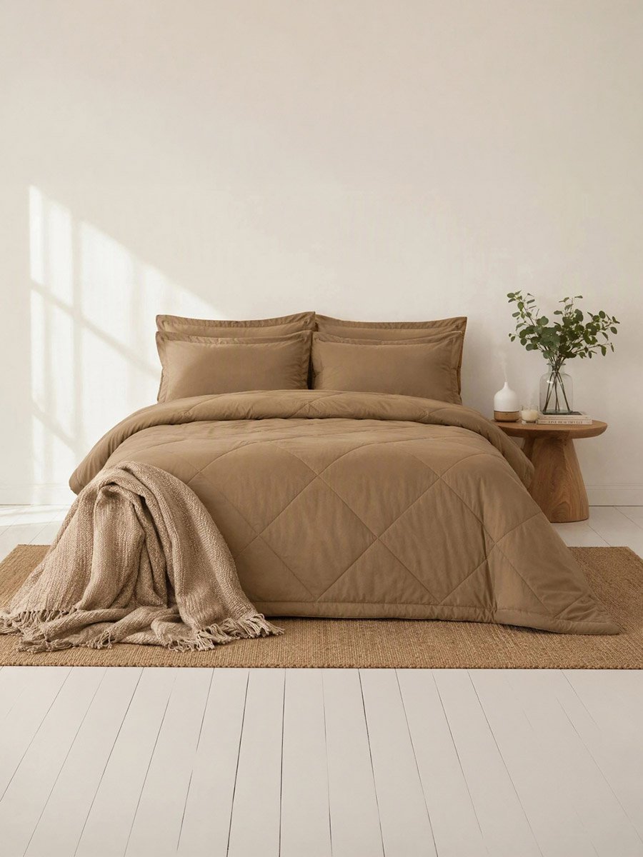 1-Piece Solid Comforter Beige, 90X100 Inches