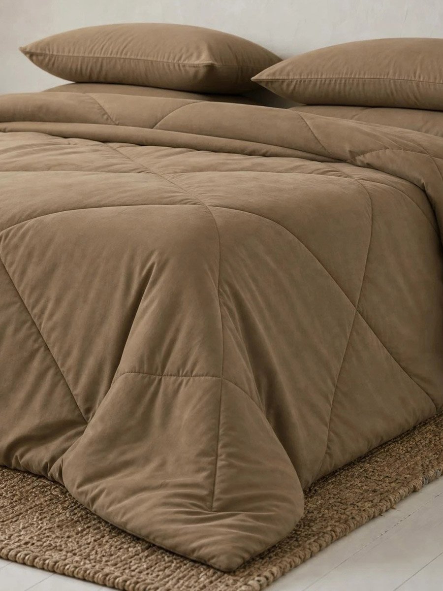 1-Piece Solid Comforter Beige, 90X100 Inches