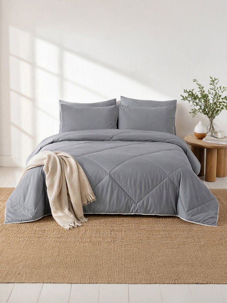 1-Piece Solid Comforter Grey, 90X100 Inches