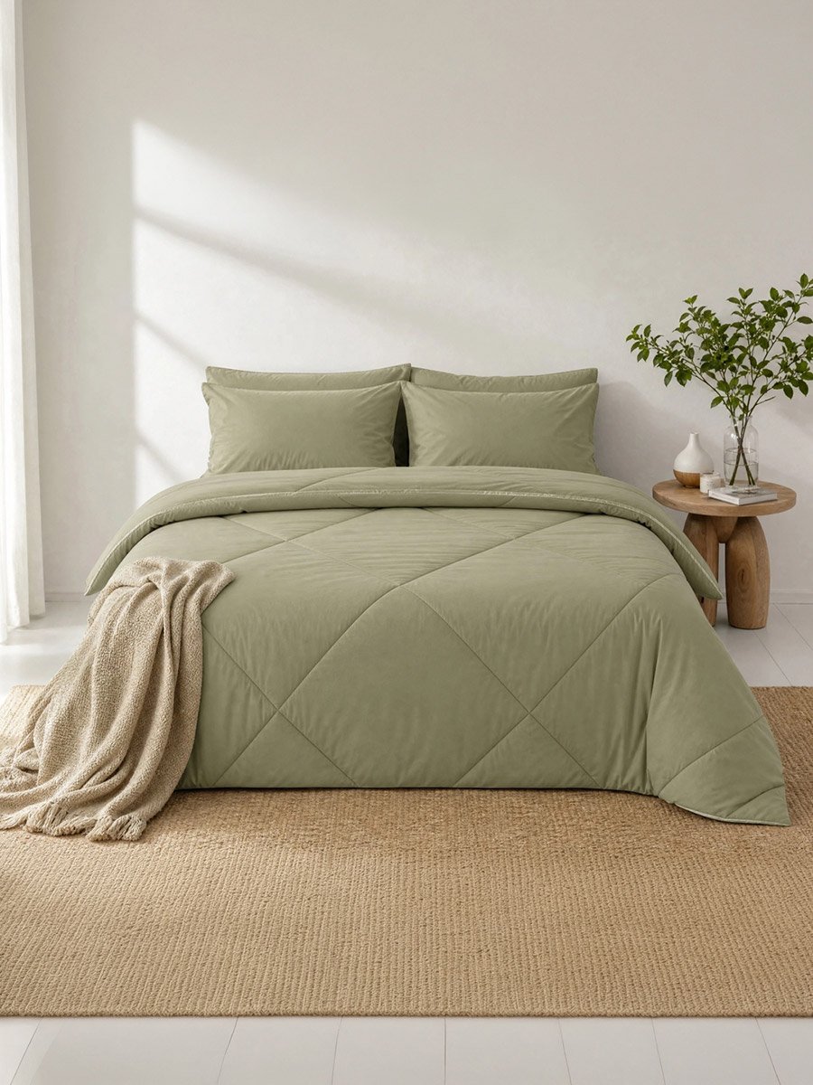 1-Piece Solid Comforter Olive, 90X100 Inches