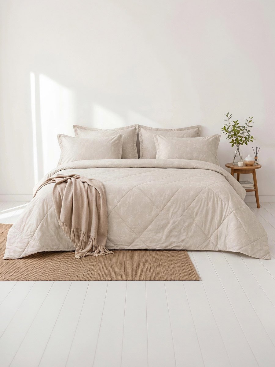 4-Piece Printed Comforter Set with Bedsheet and Pillow Covers, Off White