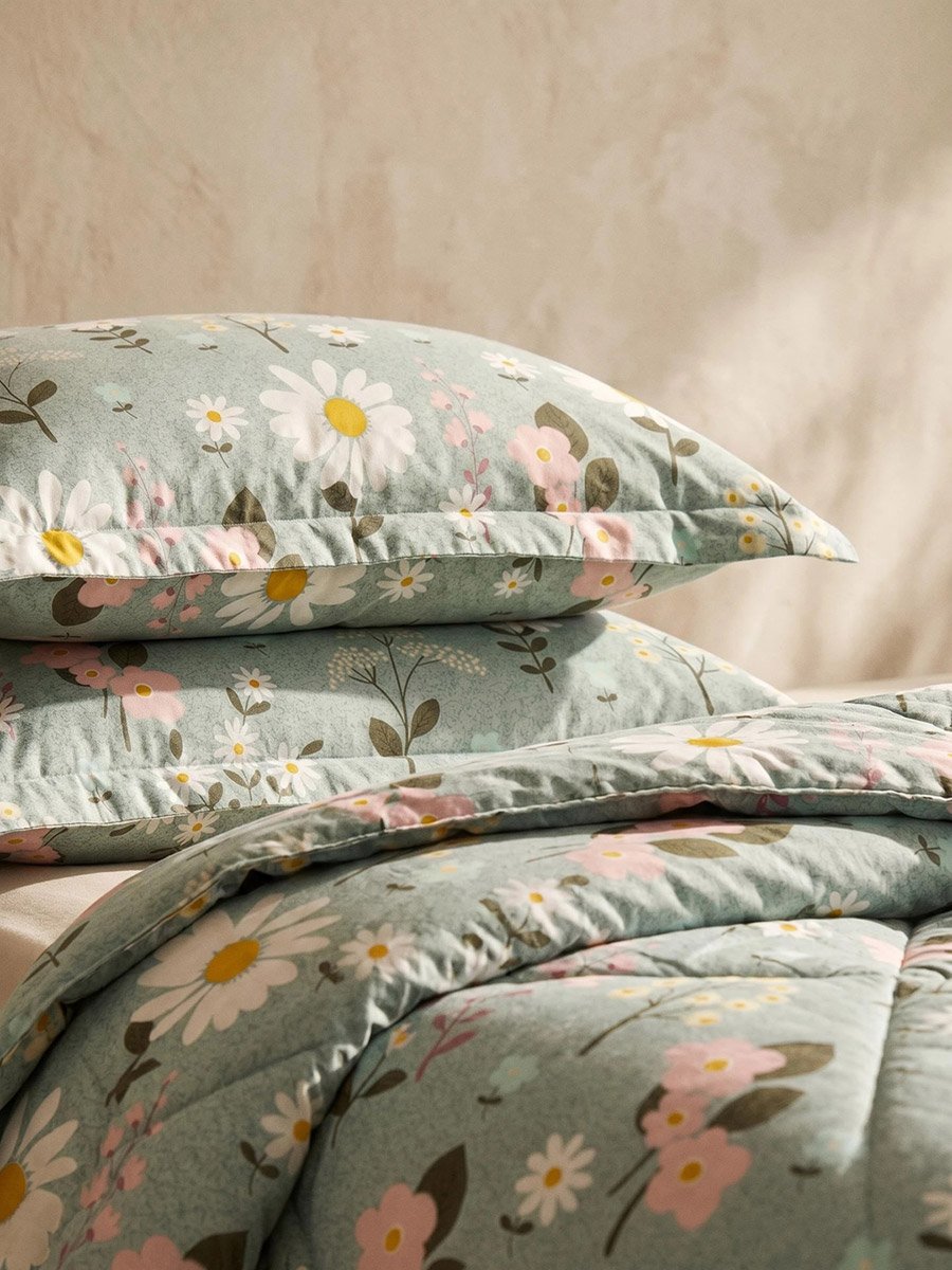 4-Piece Printed Comforter Set with Bedsheet and Pillow Covers, Green