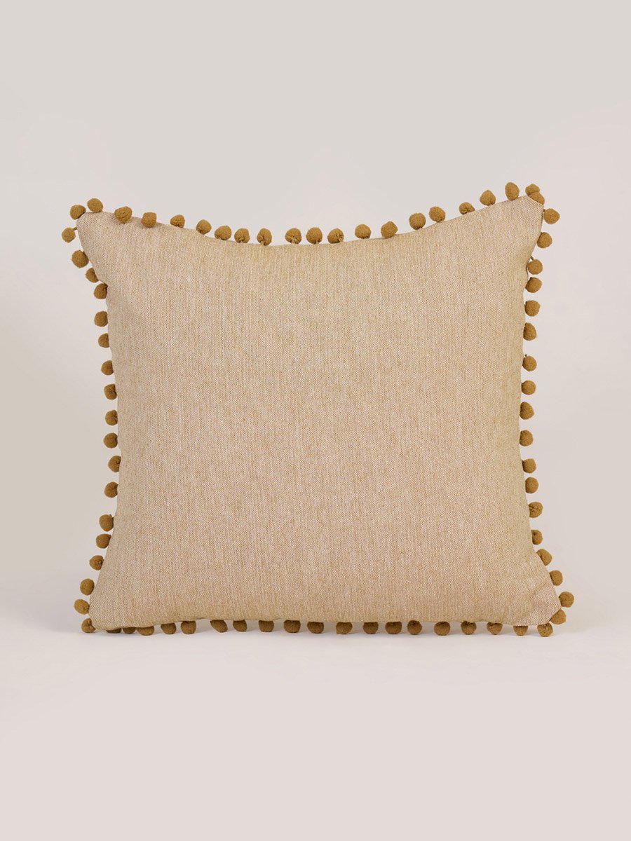 1-Piece Pom Pom Trim Cushion Cover 100% Cotton, 45x45cm