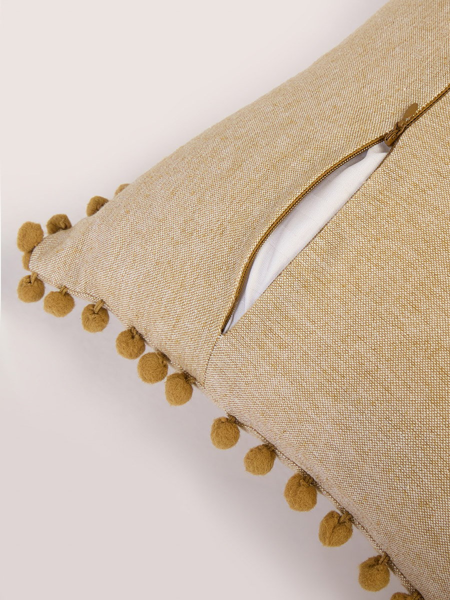 1-Piece Pom Pom Trim Cushion Cover 100% Cotton, 45x45cm