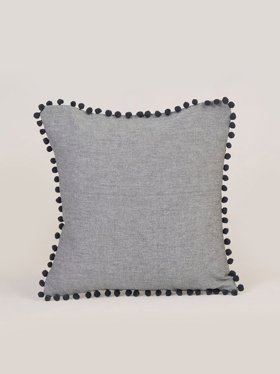 1-Piece Pom Pom Trim Cushion Cover 100% Cotton, 45x45cm