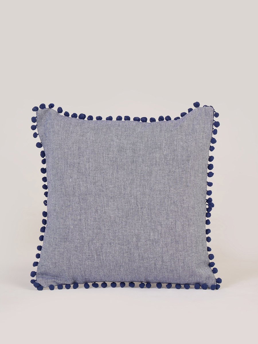 1-Piece Pom Pom Trim Cushion Cover 100% Cotton, 45x45cm