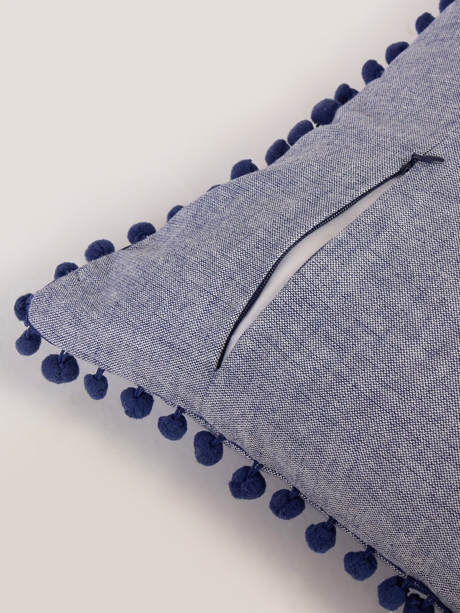 1-Piece Pom Pom Trim Cushion Cover 100% Cotton, 45x45cm