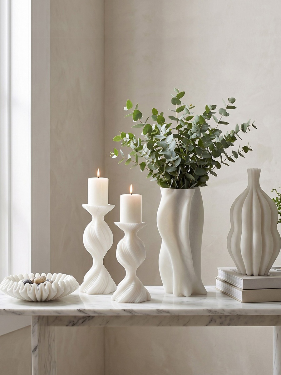Monochrome Clifford Ora Luxe Marble Decorative Vase - 17.7x17.7x38 cm