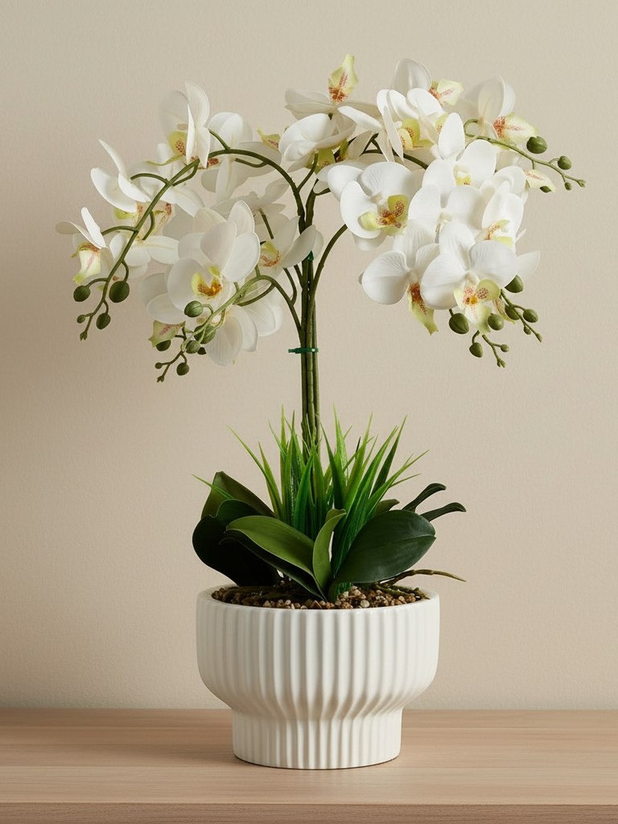 Areos Artificial Orchid Potted Plants in Ceramic Pot - 20.3x20.3x56 cm