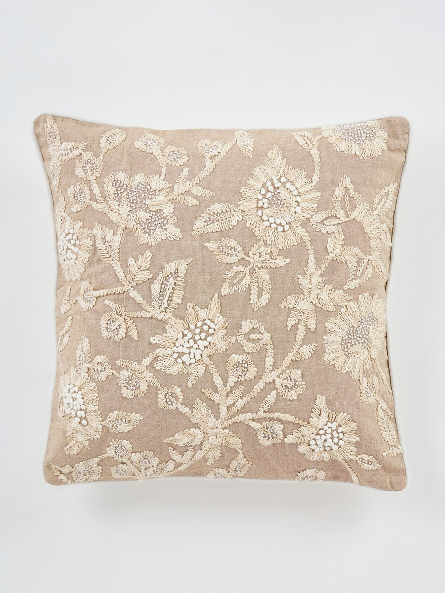 1-Piece Embroidered Square Cushion Cover 18x18inches, Cotton Blend