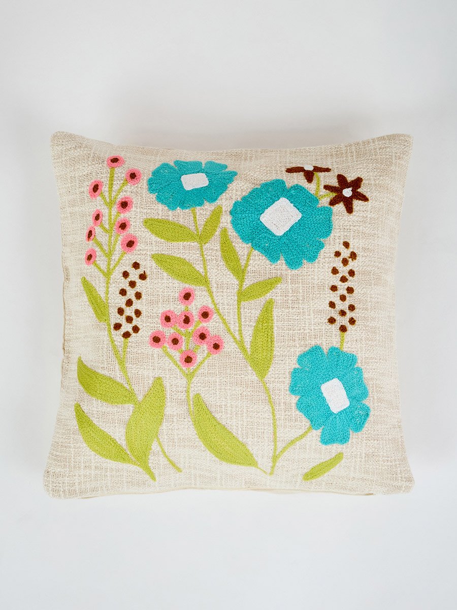 1-Piece Embroidered Square Cushion Cover 18x18inches, Cotton