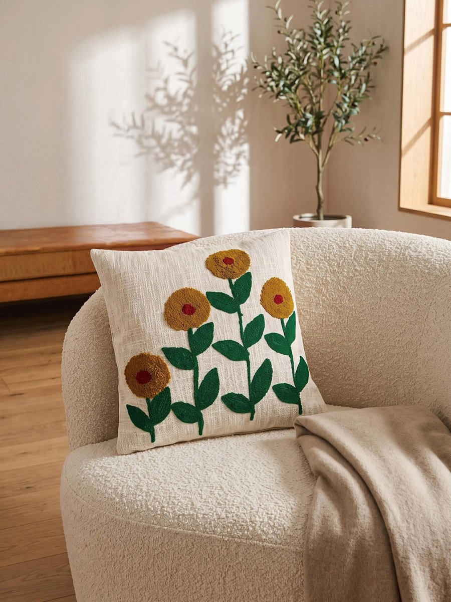 1-Piece Embroidered Square Cushion Cover 18x18inches, Cotton