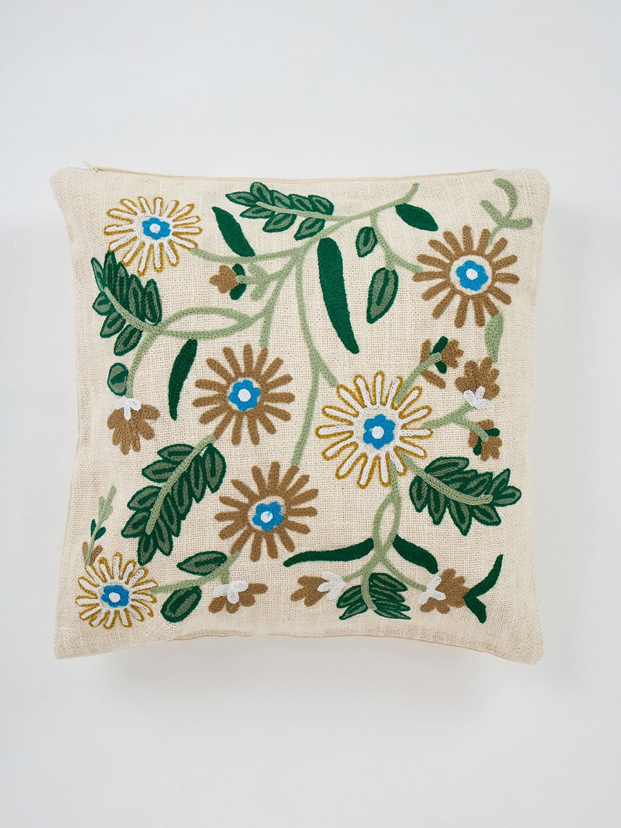 غطاء وسادة مربع ومطرز قطعة واحدة، 18×18 بوصة قطن