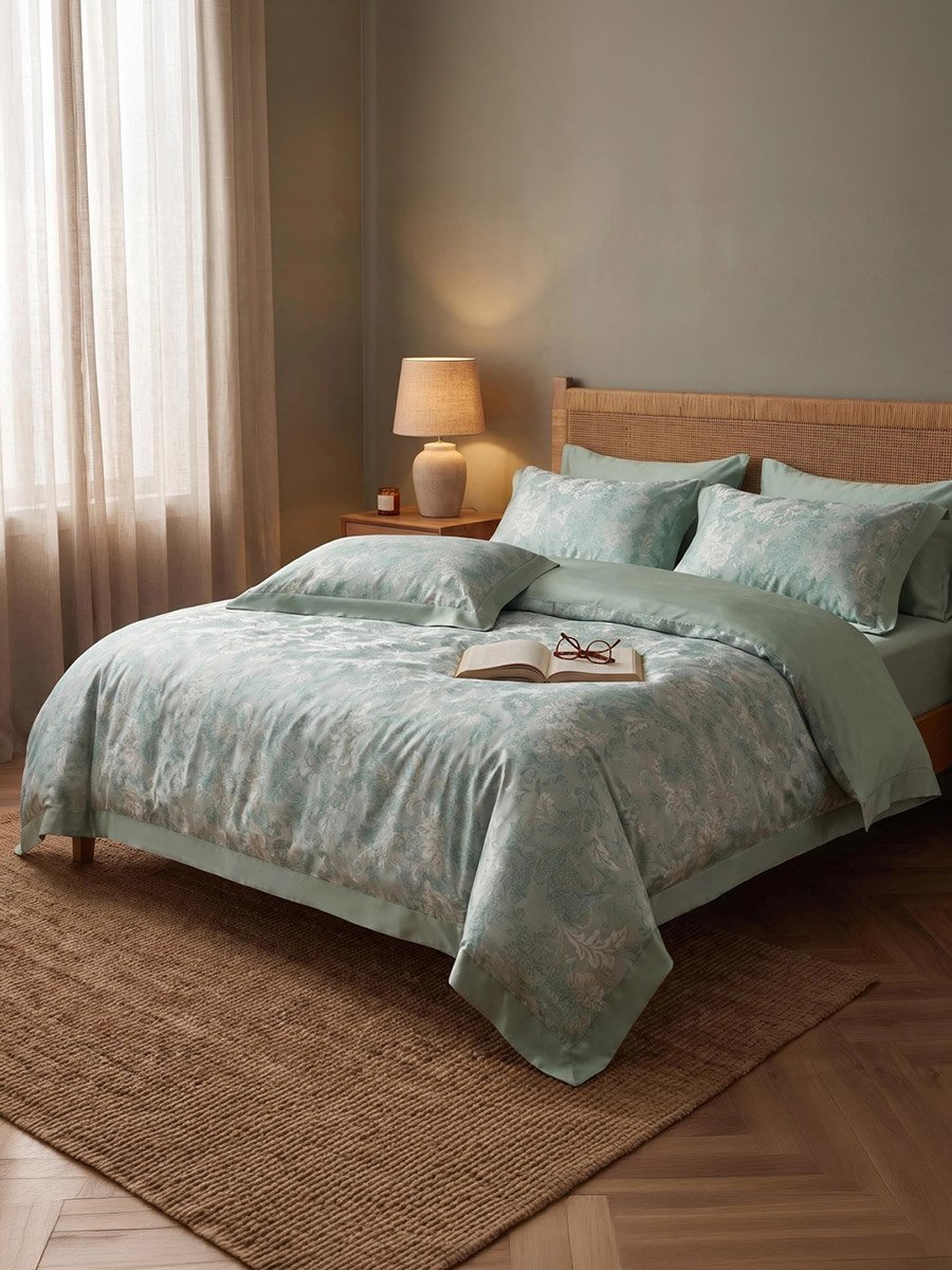 4-Piece Blue Jacquard Polyester Comforter Set