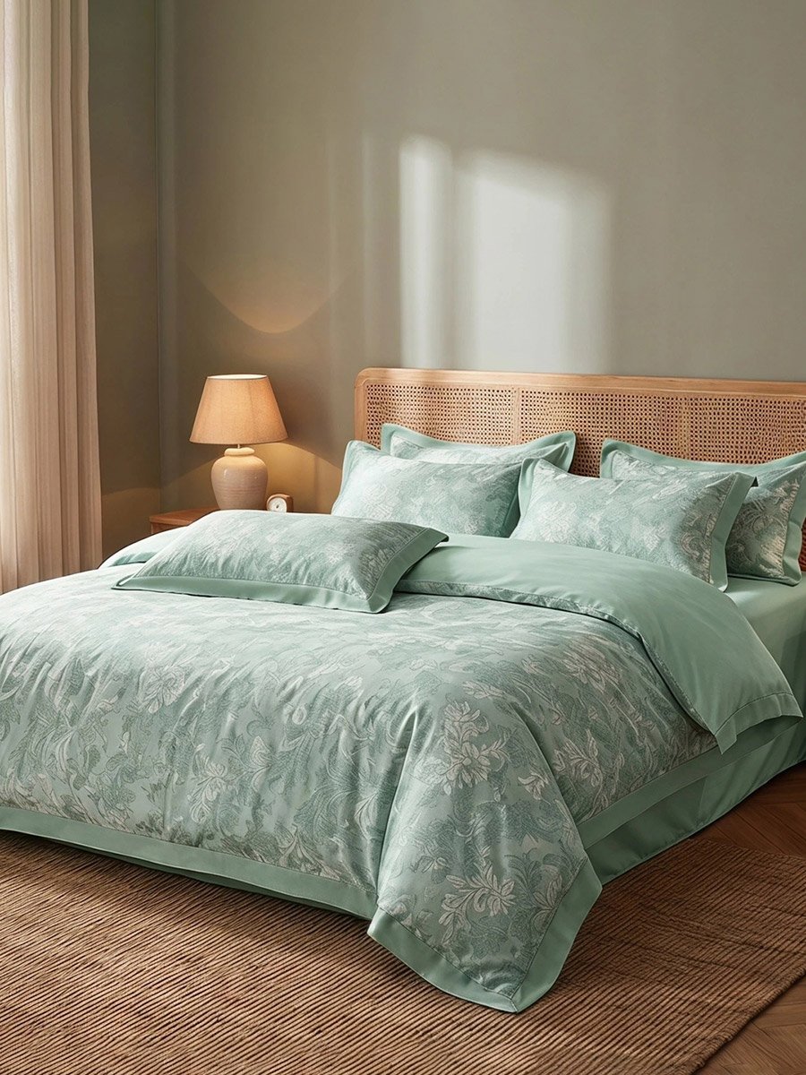 4-Piece Blue Jacquard Polyester Comforter Set