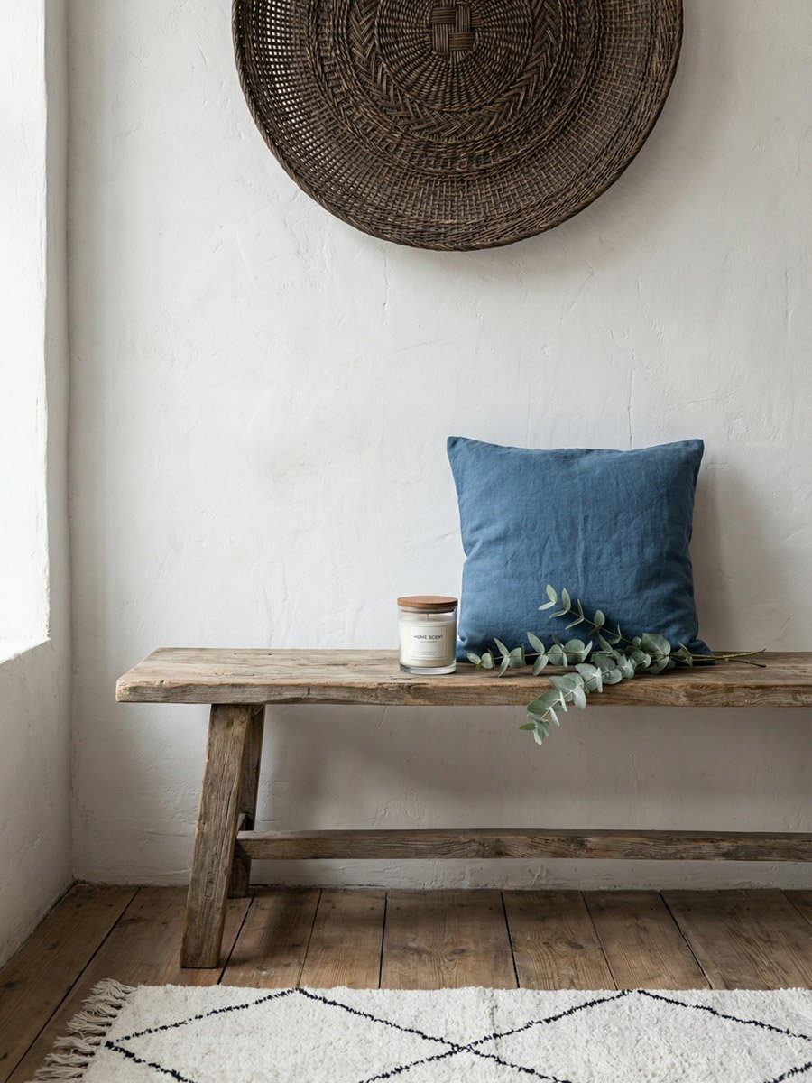 Blue Embroidered Square Cotton Cushion Cover, Medium