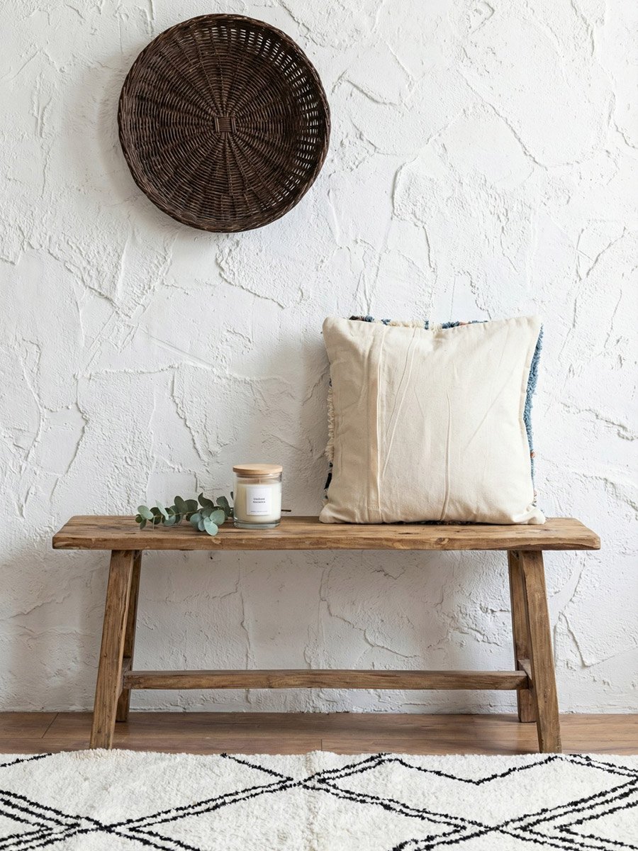 Blue and White Embroidered Cotton Square Cushion Cover, Medium
