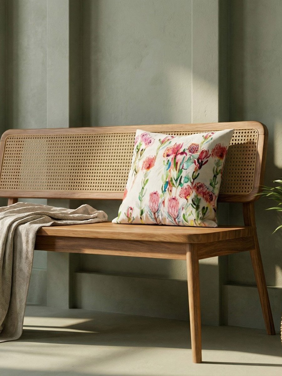 White Floral Print Square Velvet Durable Cushion Cover, Medium