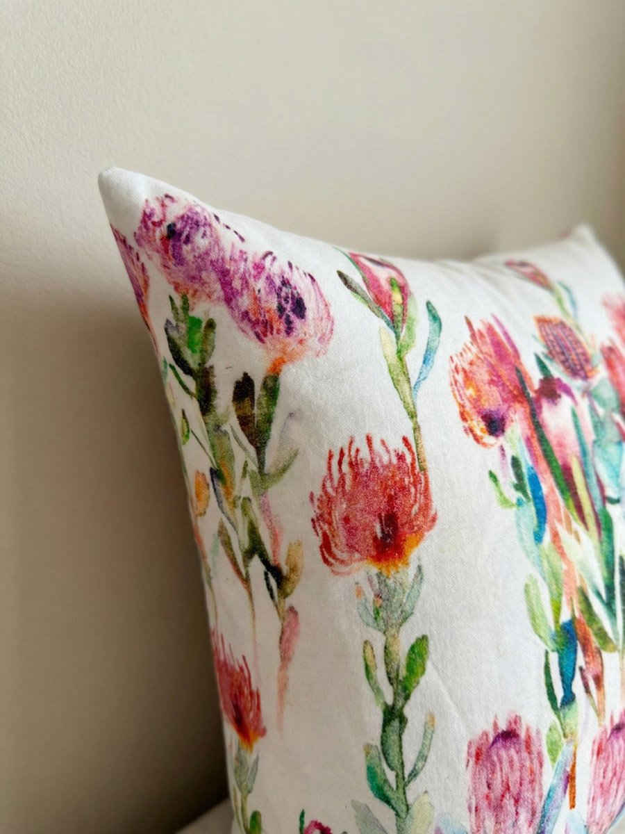 White Floral Print Square Velvet Durable Cushion Cover, Medium