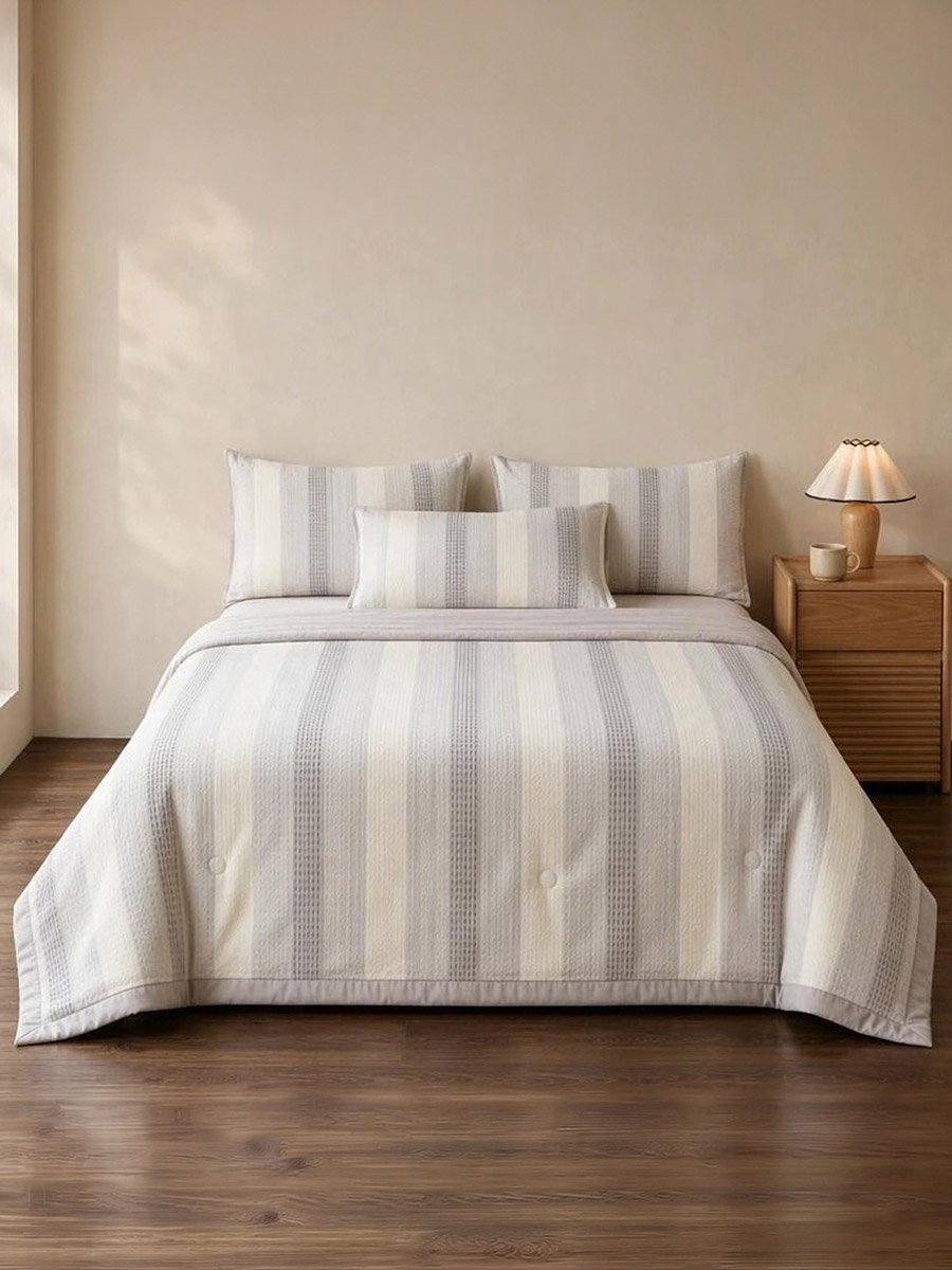 4-Piece Blue Striped Polyester Duvet Cover Set