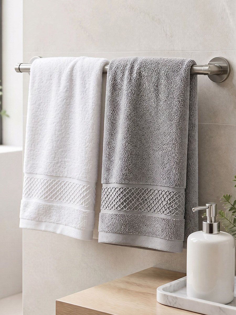 Pack of 2 - Textured Bath Towels, Peach - 33x72cm