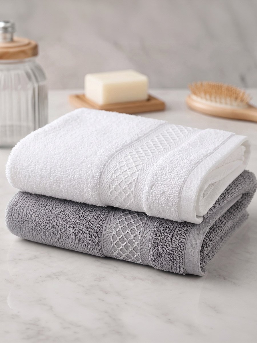 Pack of 2 - Textured Bath Towels, Peach - 33x72cm