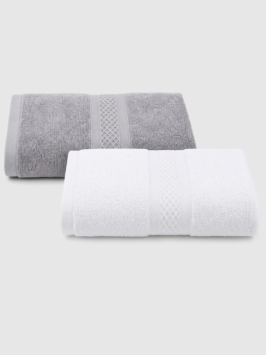 Pack of 2 - Textured Bath Towels, Peach - 33x72cm