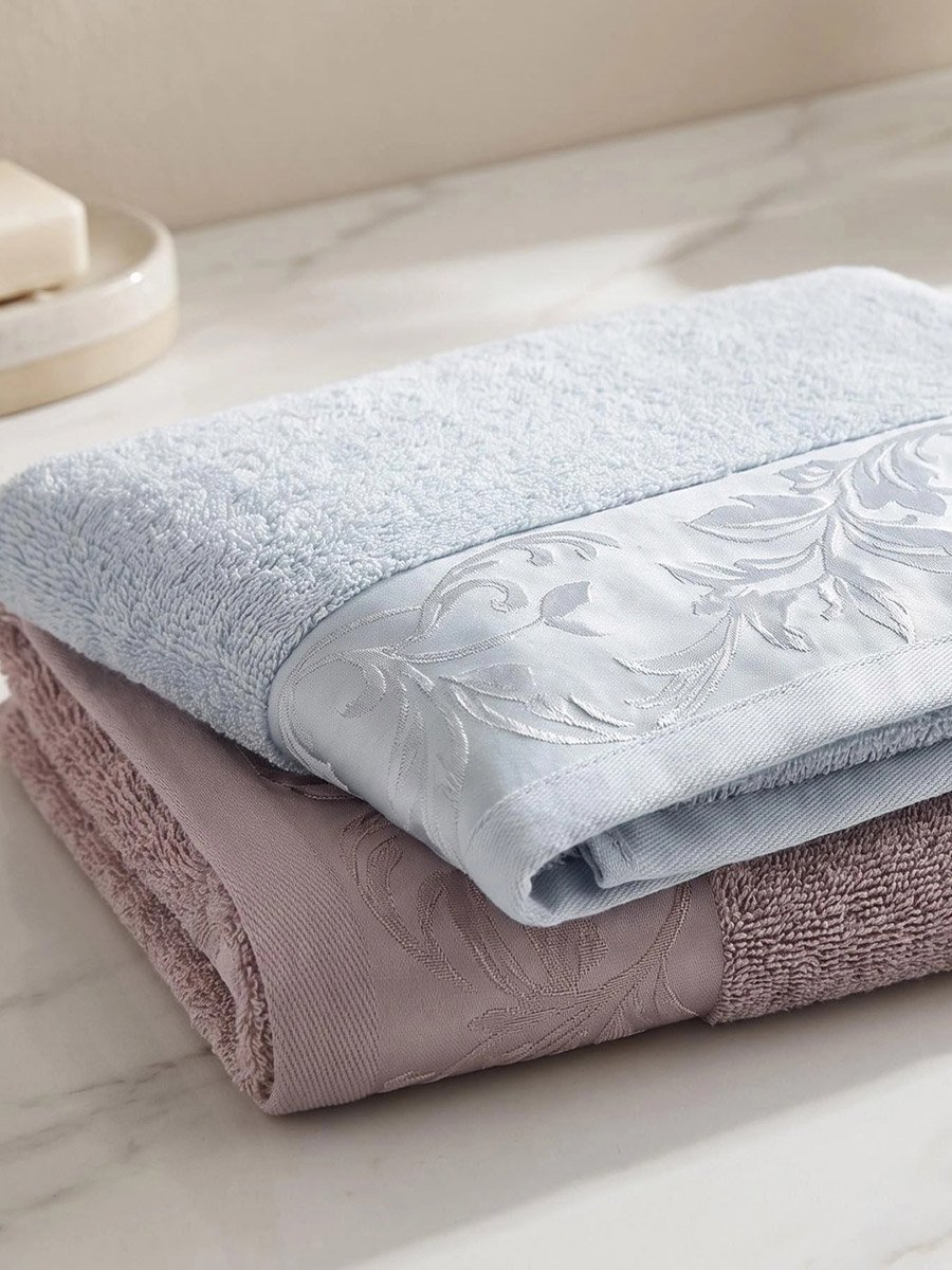 Pack of 2 - Embroidered Bath Towels, Blue - 33x70cm