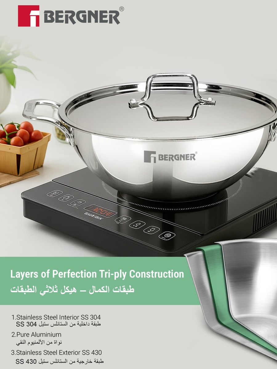 TriPro 24cm (3.1L) Triply Stainless Steel Deep Stir-fry Pan with Lid