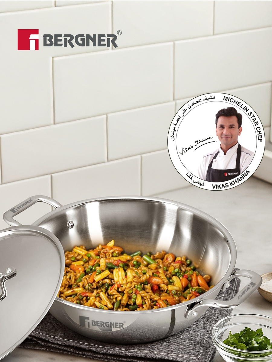 TriPro 24cm (3.1L) Triply Stainless Steel Deep Stir-fry Pan with Lid