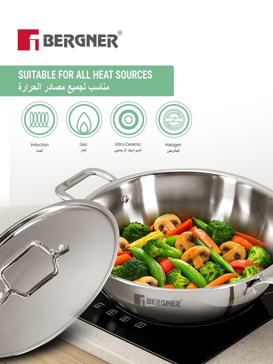 TriPro 24cm (3.1L) Triply Stainless Steel Deep Stir-fry Pan with Lid