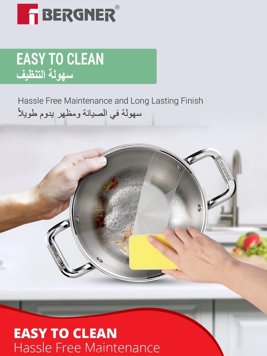 TriPro 24cm (3.1L) Triply Stainless Steel Deep Stir-fry Pan with Lid