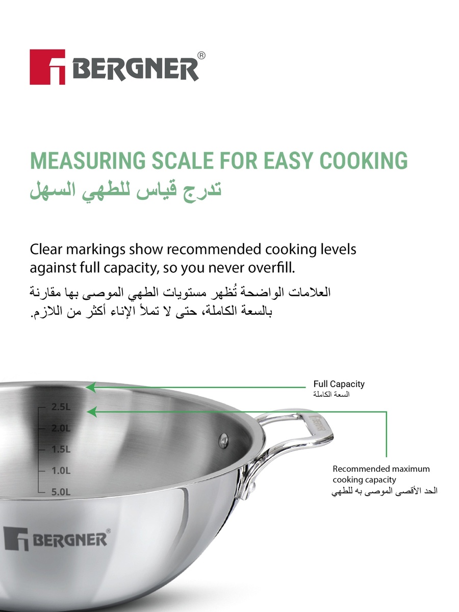 TriPro 24cm (3.1L) Triply Stainless Steel Deep Stir-fry Pan with Lid